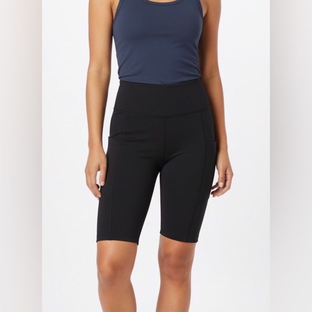 LounGy by Giuliana Hi-Waist Biker Shorts Side Pockets XXS Yoga Minimalist Black